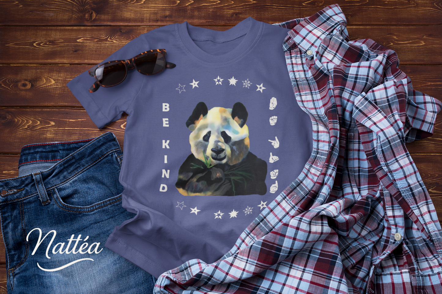 Be Kind ASL T-Shirt – Panda  Design from Original Oil Painting