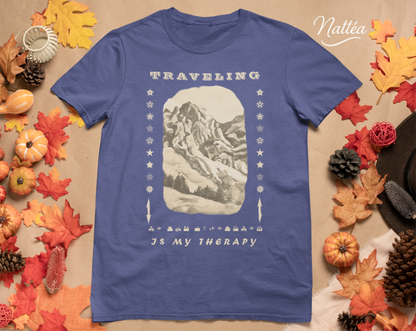 Traveling is my Therapy l  Light Vintage Mountain Scene from Oil Painting