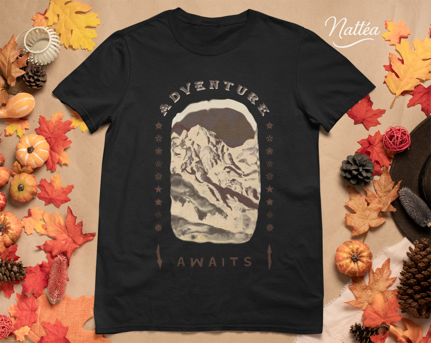 Adventure  Awaits T-Shirt –  Dark Vintage Mountain Scene from Oil Painting