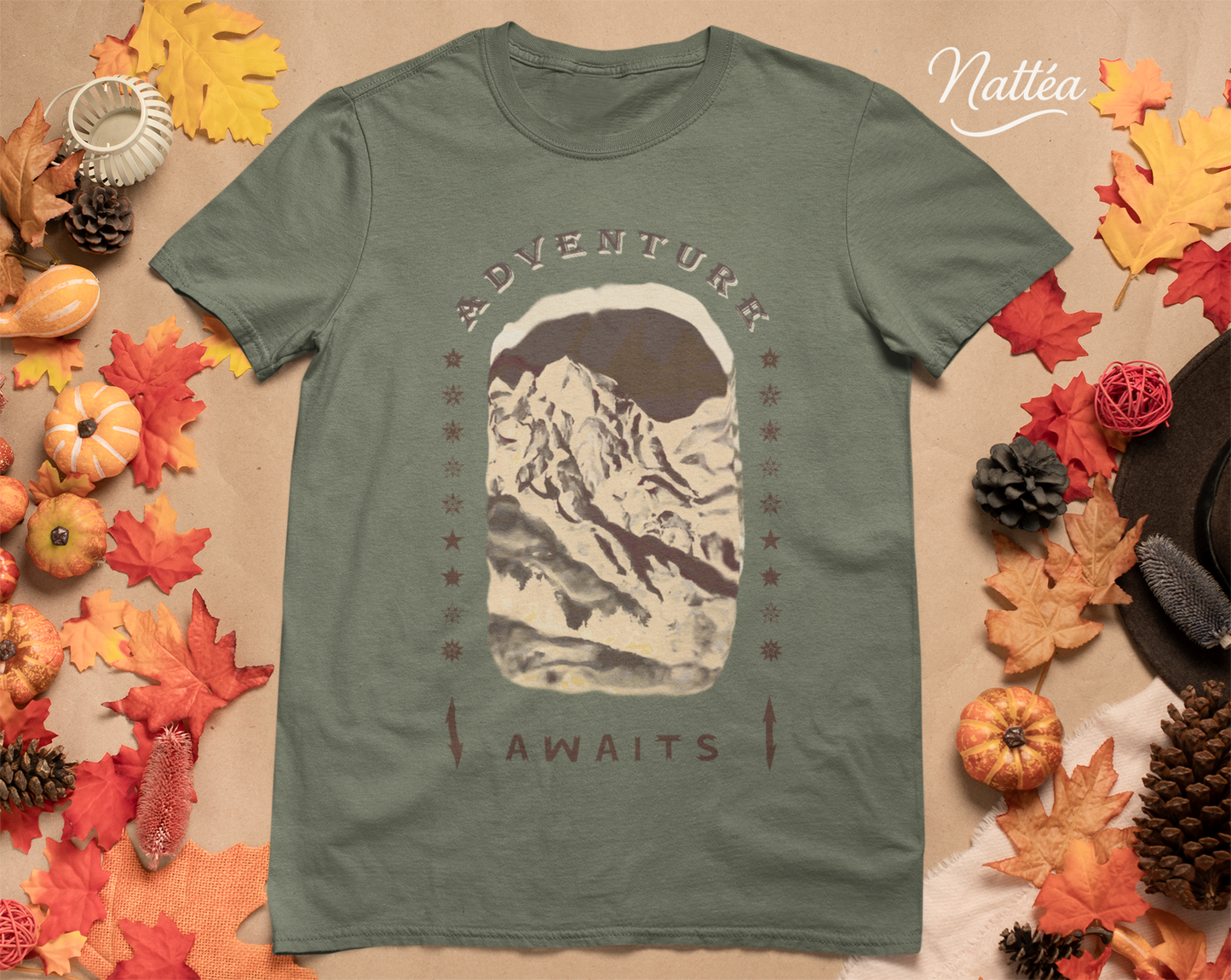 Adventure  Awaits T-Shirt –  Dark Vintage Mountain Scene from Oil Painting