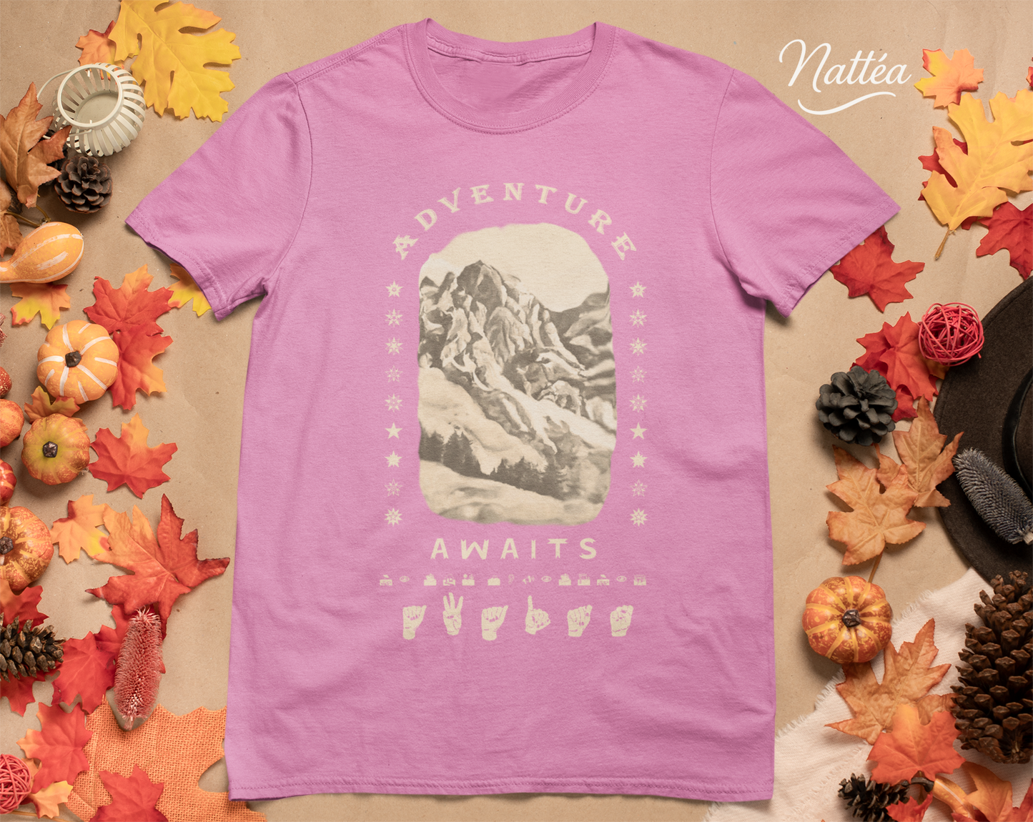 Adventure Awaits T-Shirt – ASL Vintage Mountain Scene from Oil Painting