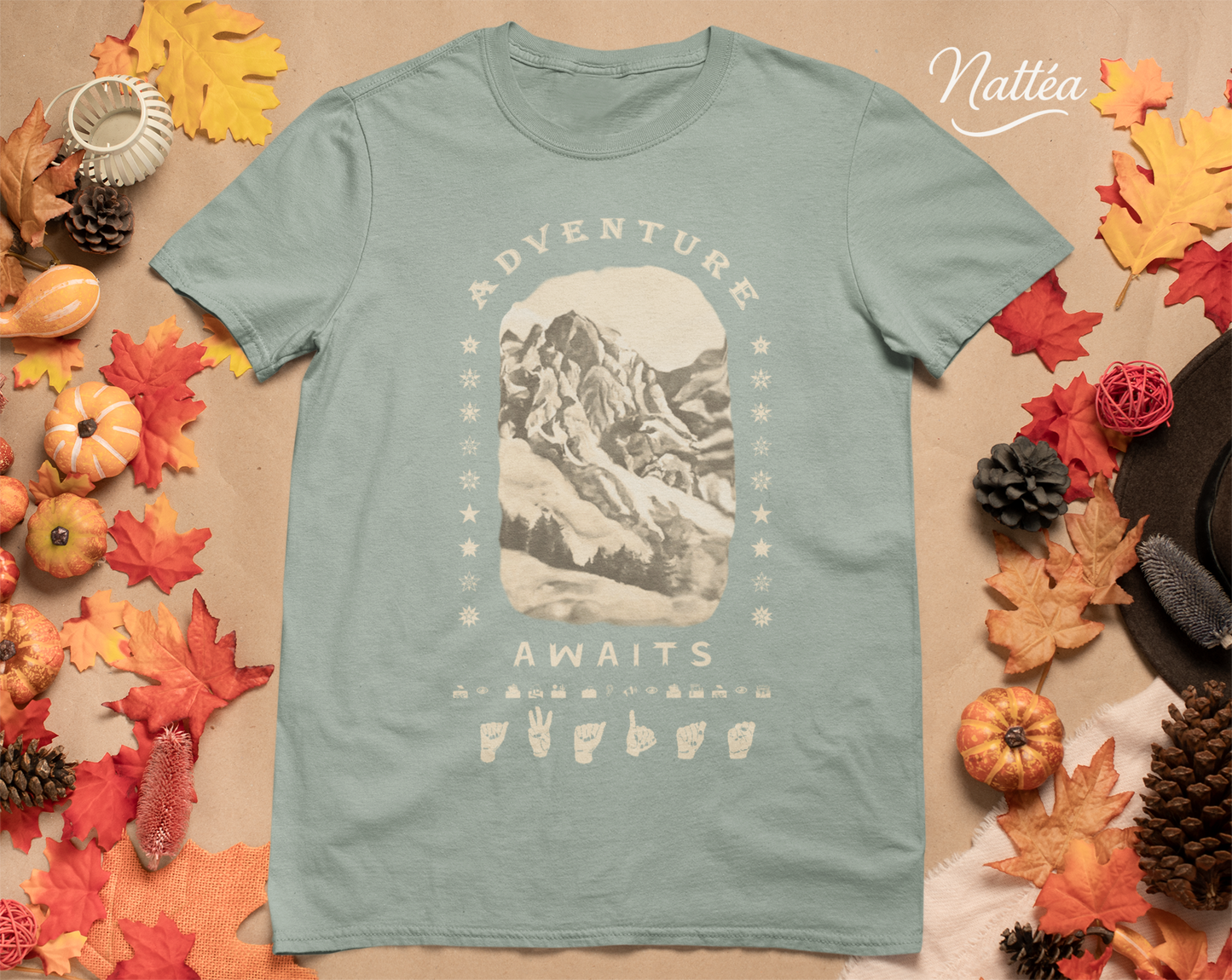 Adventure Awaits T-Shirt – ASL Vintage Mountain Scene from Oil Painting