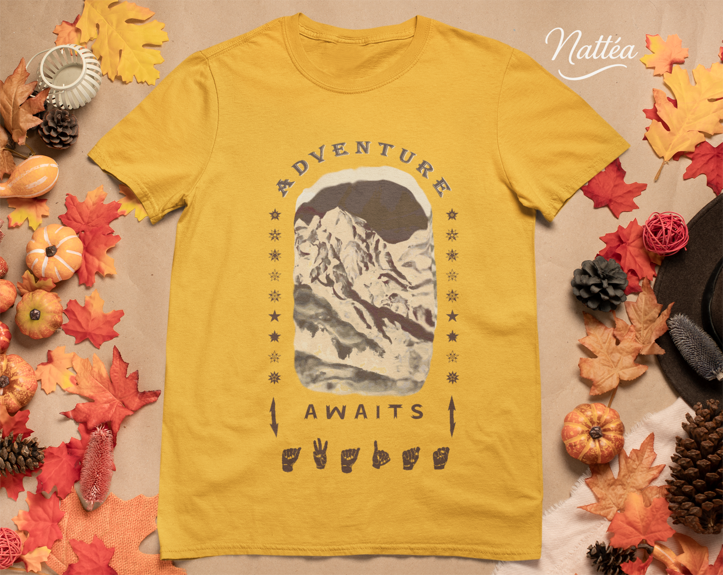 Adventure Awaits T-Shirt – ASL  Dark Vintage Mountain Scene from Oil Painting