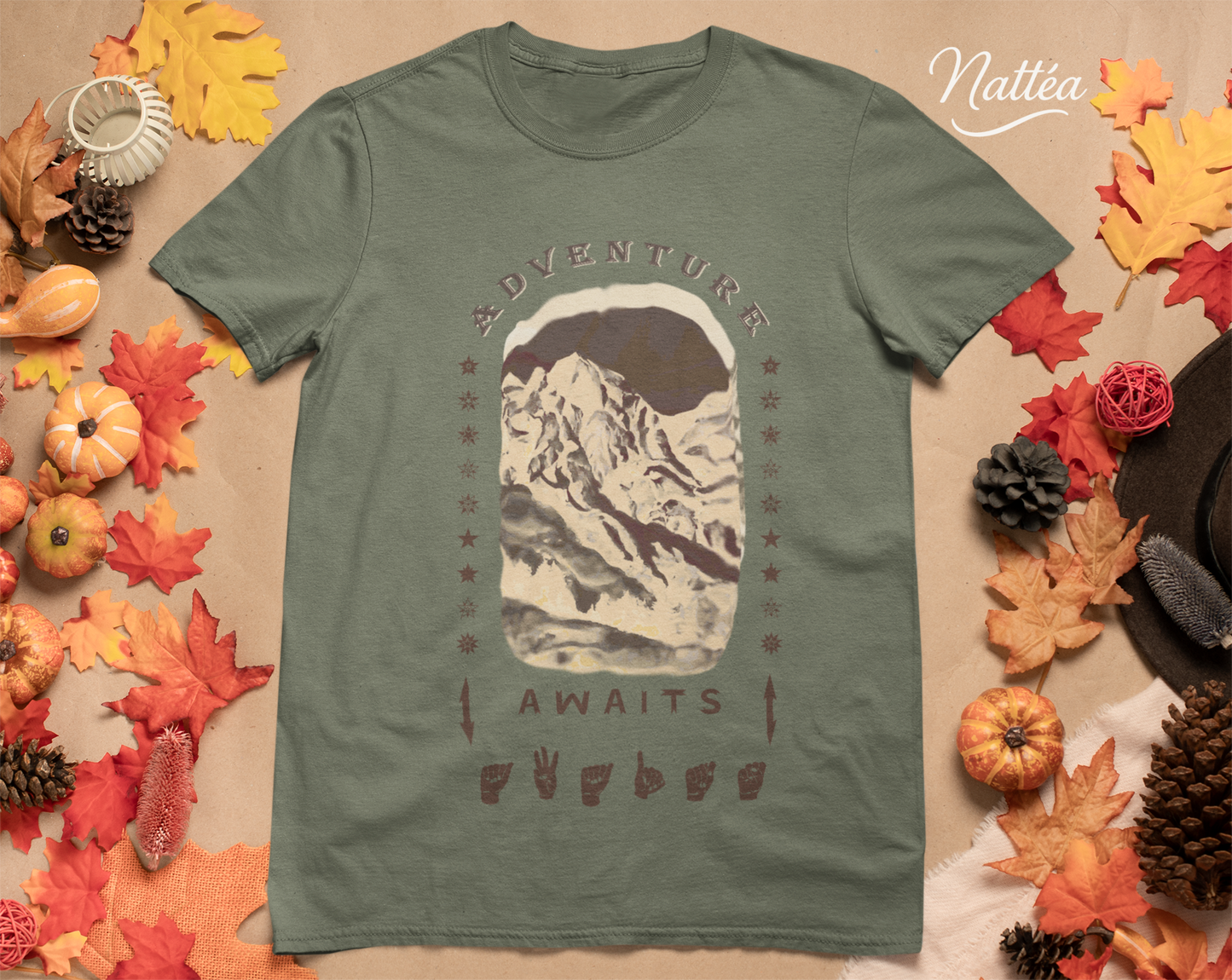 Adventure Awaits T-Shirt – ASL  Dark Vintage Mountain Scene from Oil Painting