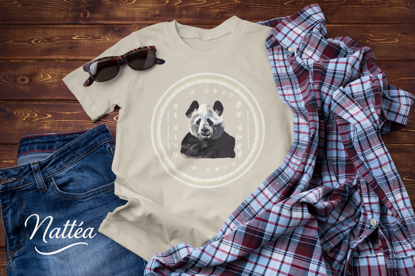 Be Kind ASL T-Shirt –  Cool Panda  Design from Original Oil Painting