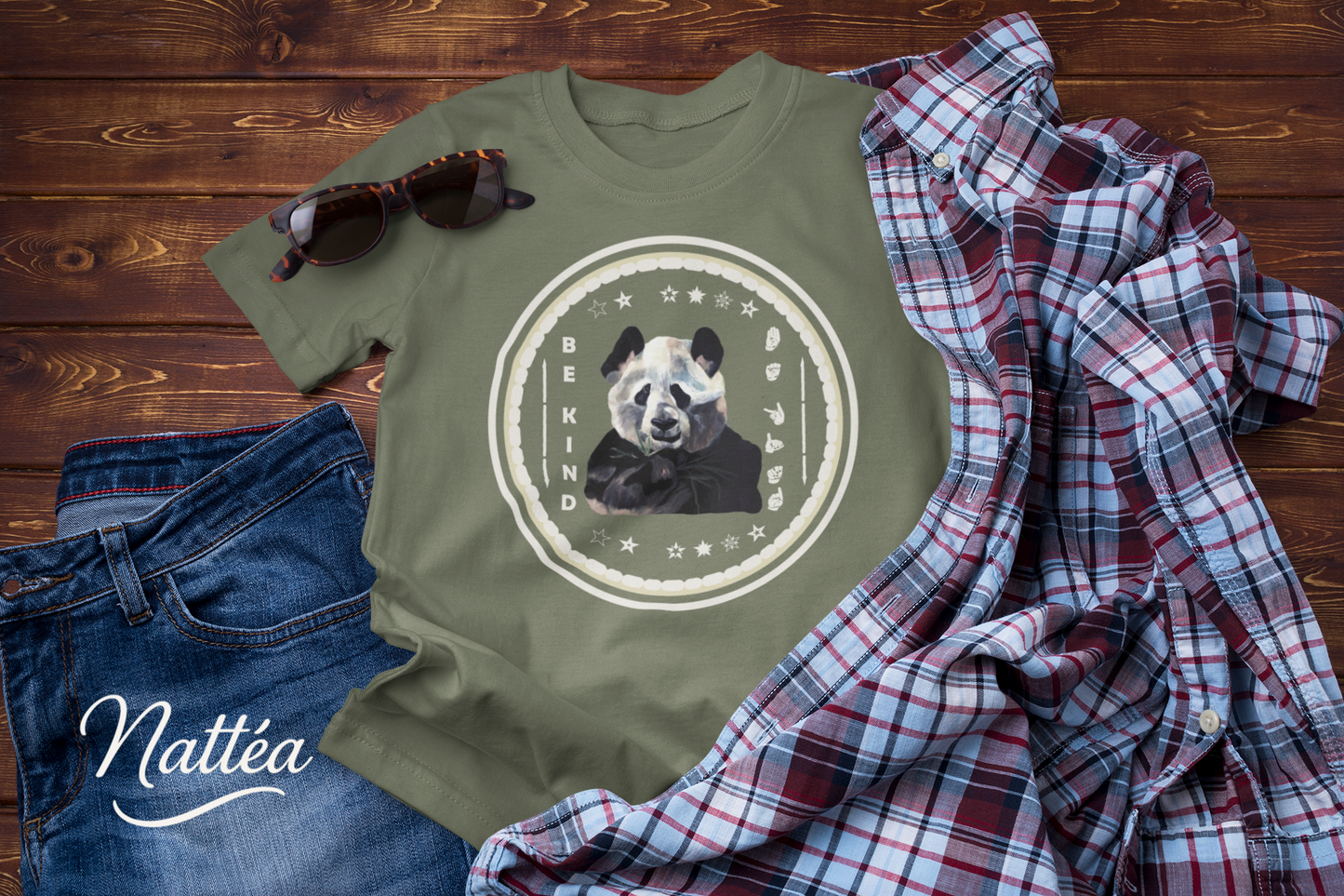 Be Kind ASL T-Shirt –  Cool Panda  Design from Original Oil Painting