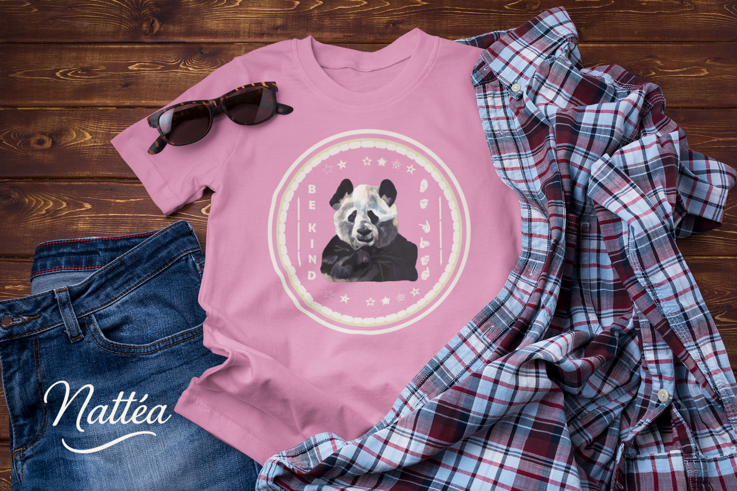 Be Kind ASL T-Shirt –  Cool Panda  Design from Original Oil Painting