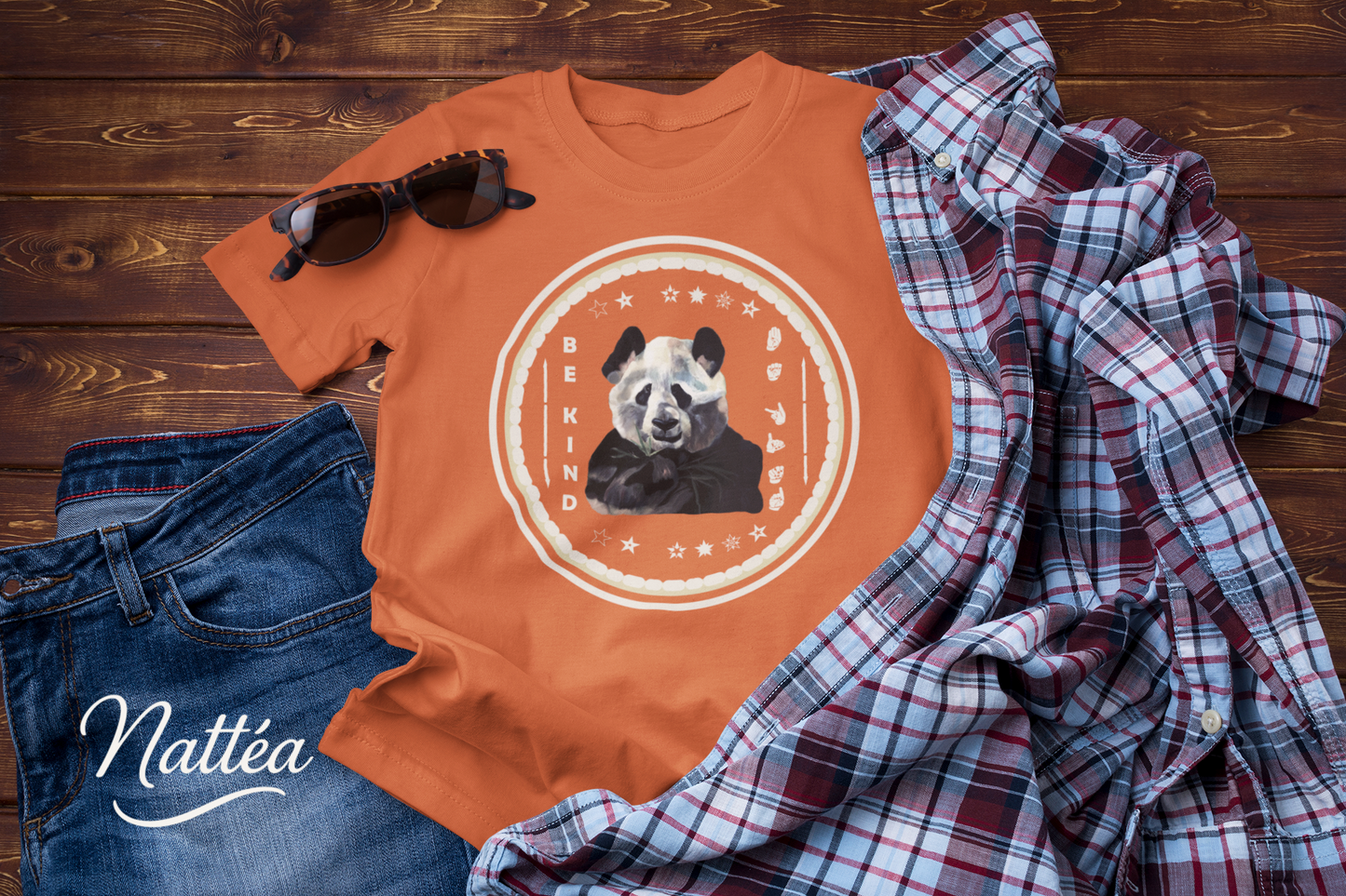 Be Kind ASL T-Shirt –  Cool Panda  Design from Original Oil Painting