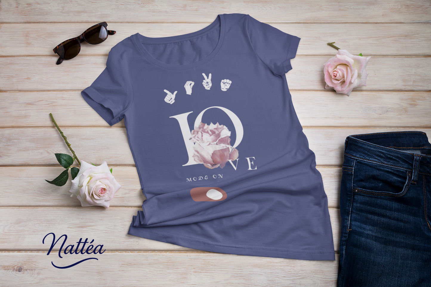 ASL Love mode on Rose Art Tee – Inspired by Original Oil Painting