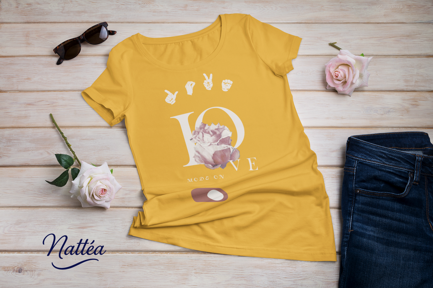 ASL Love mode on Rose Art Tee – Inspired by Original Oil Painting