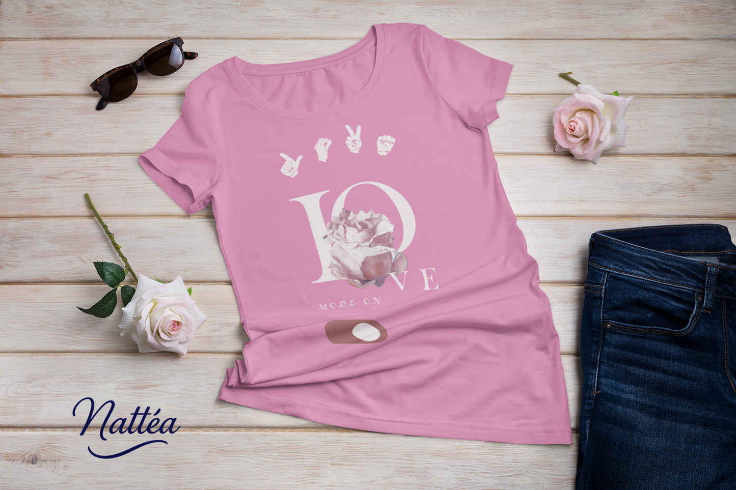 ASL Love mode on Rose Art Tee – Inspired by Original Oil Painting