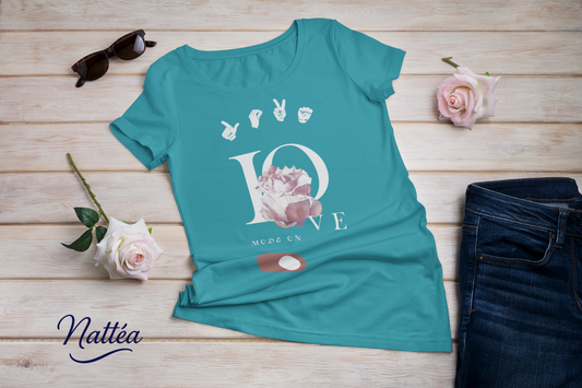 ASL Love mode on Rose Art Tee – Inspired by Original Oil Painting