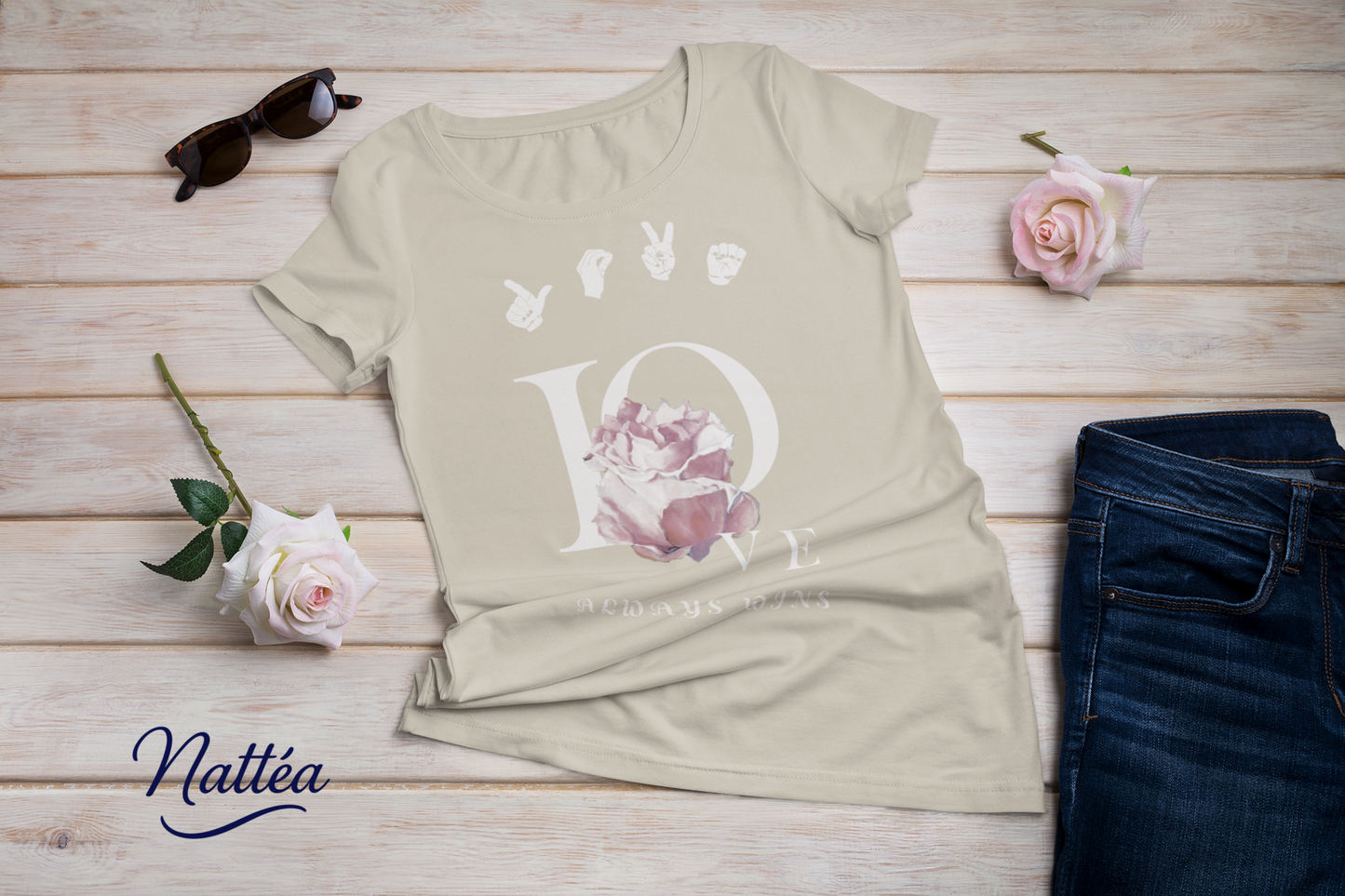 ASL Love always wins  Rose Art Tee – Inspired by Original Oil Painting