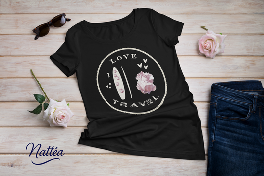 Paddle & Rose Travel T-Shirt – “I Love Travel” Original Art Design