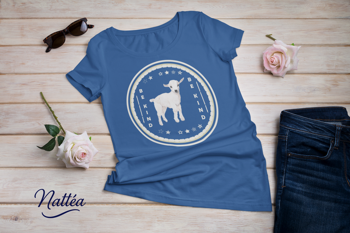 Be Kind T-Shirt – White Lamb Design from Original Watercolor Painting
