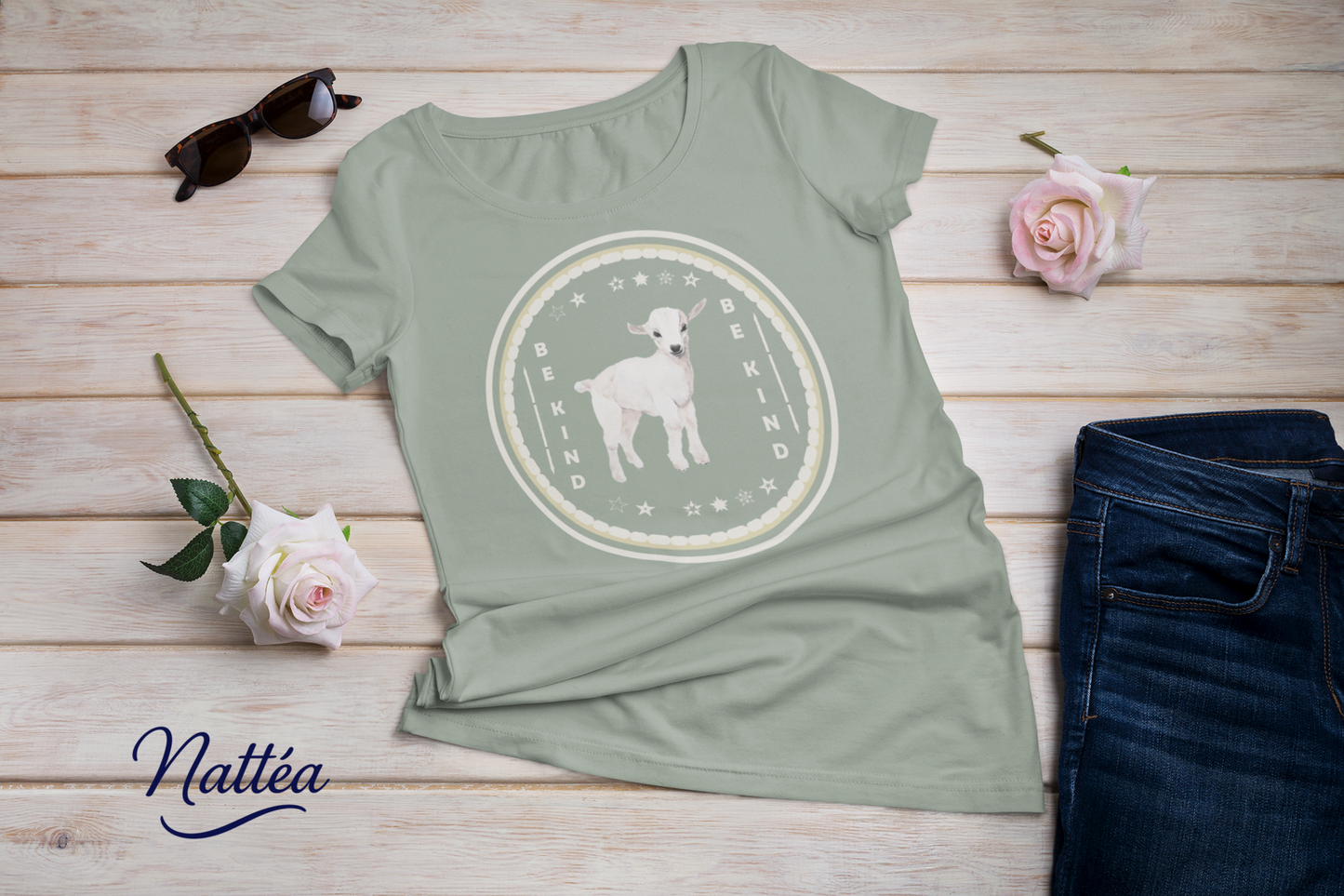 Be Kind T-Shirt – White Lamb Design from Original Watercolor Painting