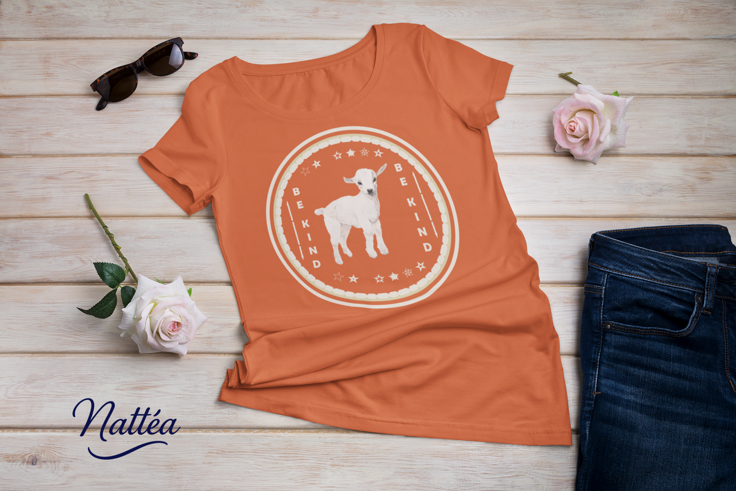 Be Kind T-Shirt – White Lamb Design from Original Watercolor Painting
