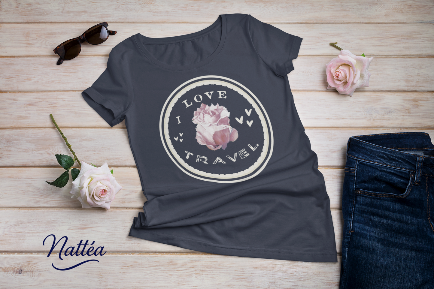 I Love Travel Rose T-Shirt – Original Oil Painting Inspired Design