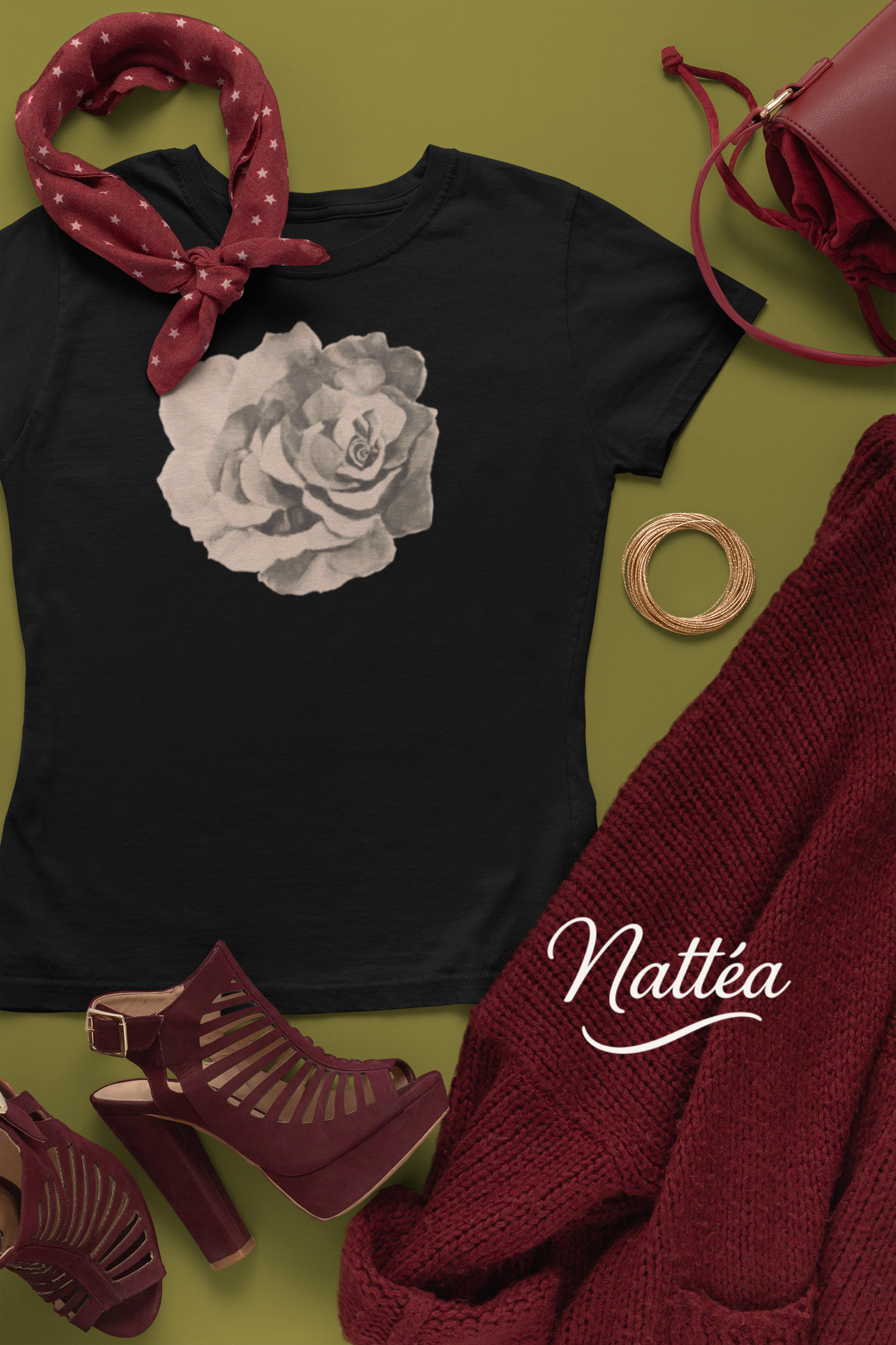 Red Rose T-Shirt – Romantic Floral Art from Original Painting Vintage Style