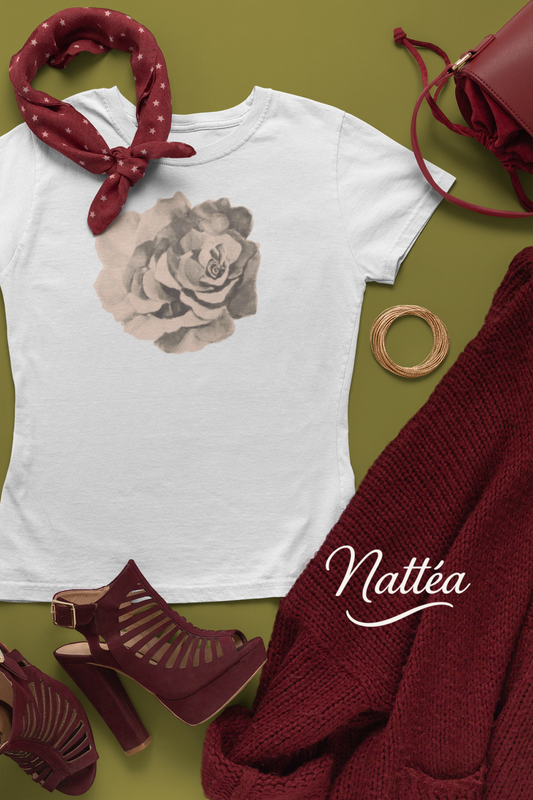 Red Rose T-Shirt – Romantic Floral Art from Original Painting Vintage Style
