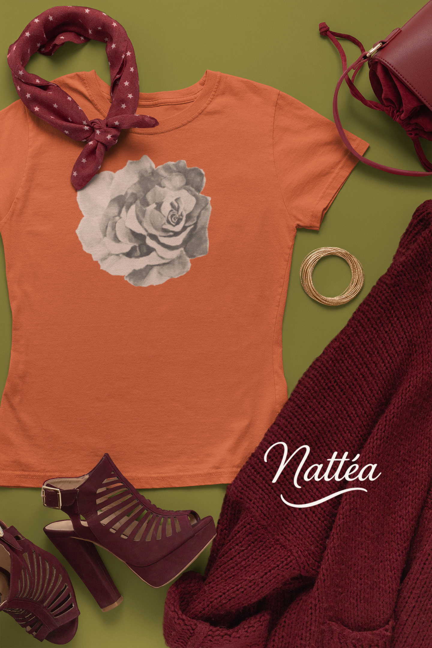 Red Rose T-Shirt – Romantic Floral Art from Original Painting Vintage Style
