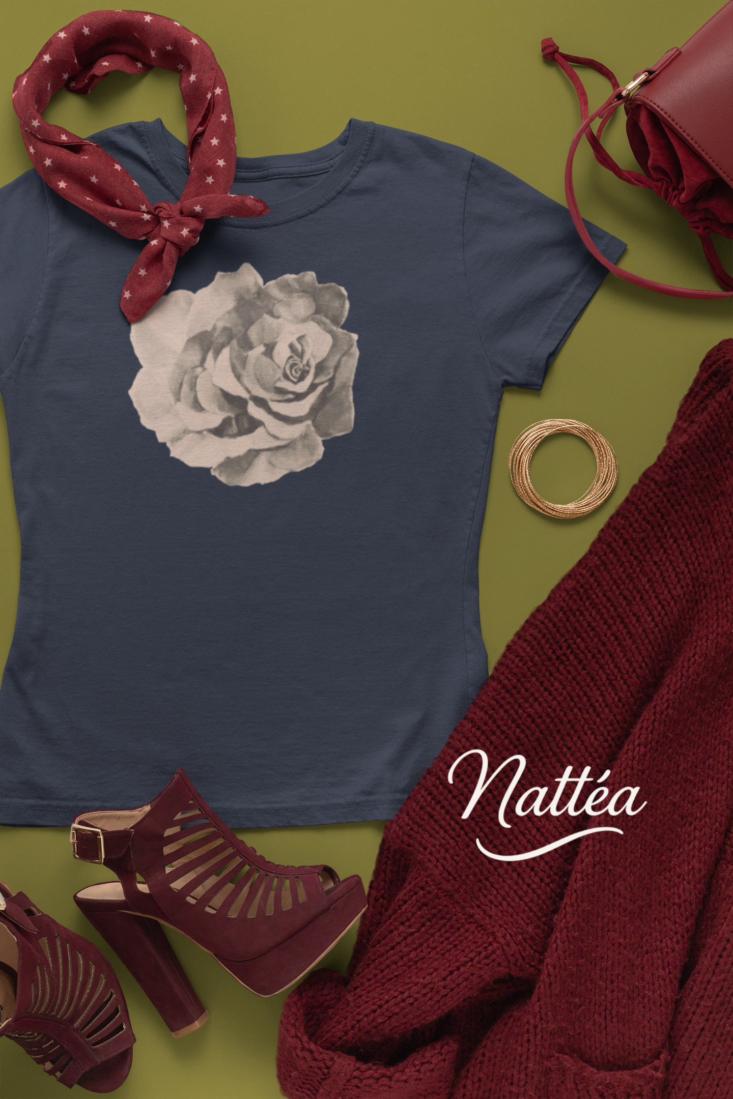 Red Rose T-Shirt – Romantic Floral Art from Original Painting Vintage Style