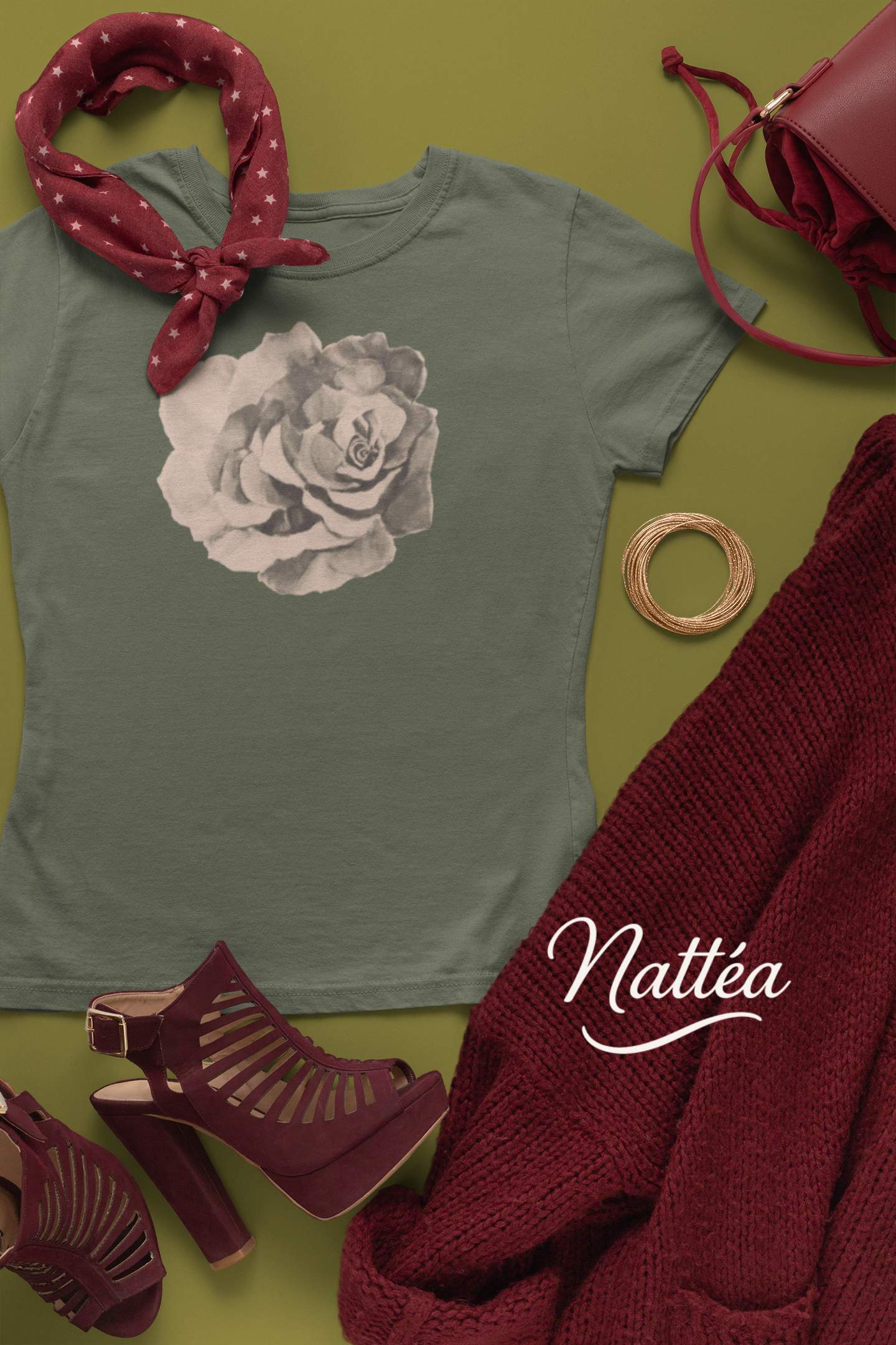 Red Rose T-Shirt – Romantic Floral Art from Original Painting Vintage Style