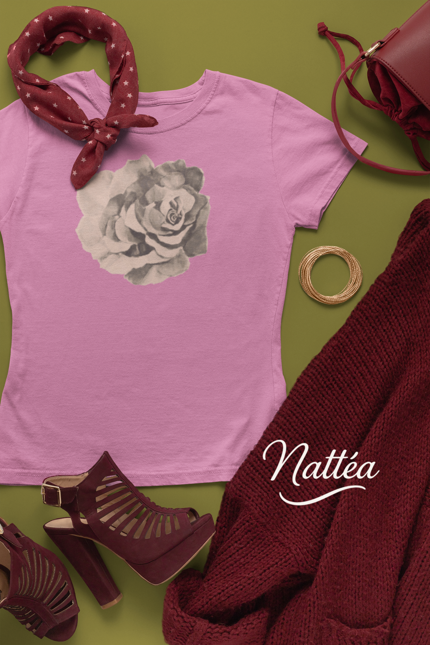 Red Rose T-Shirt – Romantic Floral Art from Original Painting Vintage Style