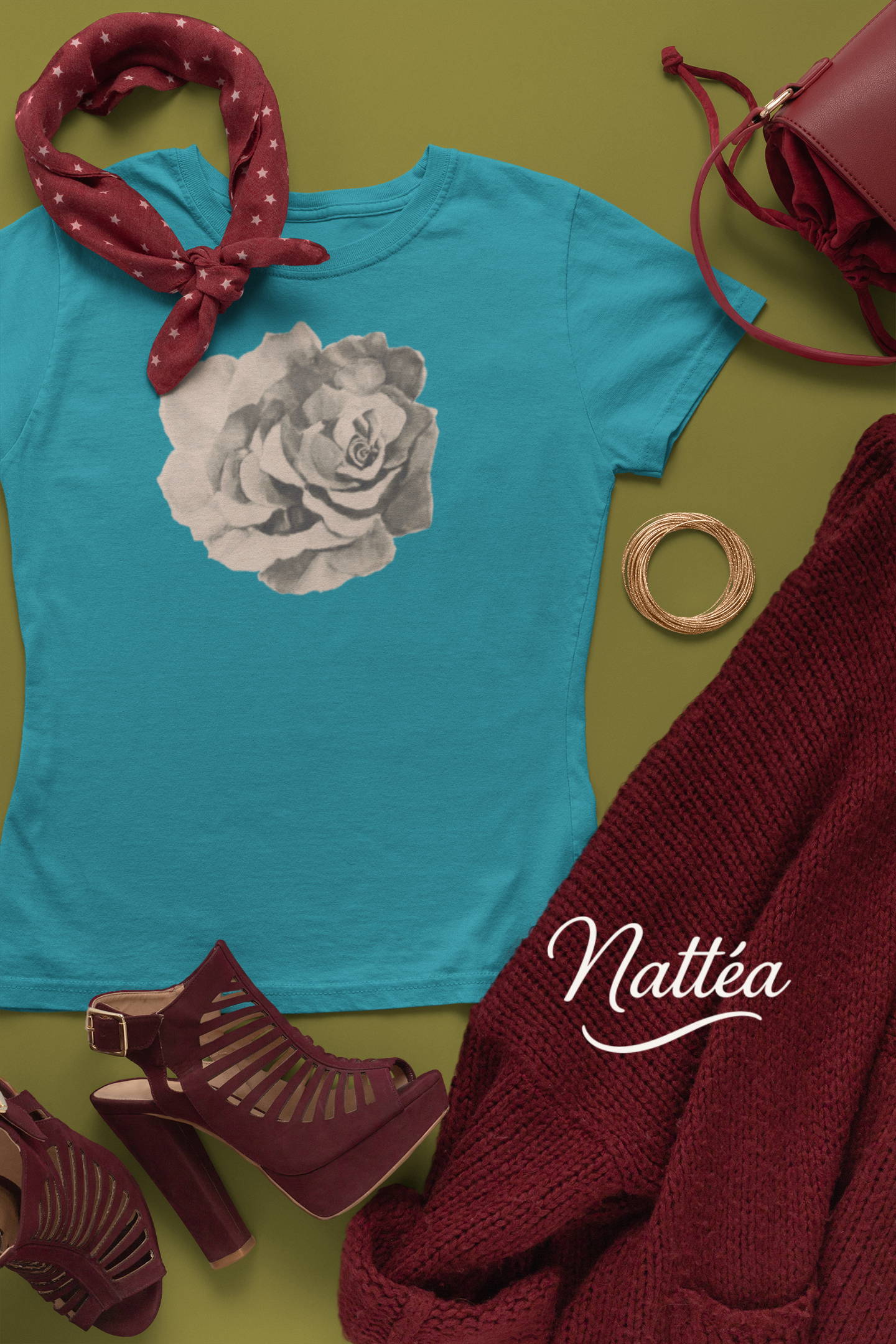 Red Rose T-Shirt – Romantic Floral Art from Original Painting Vintage Style