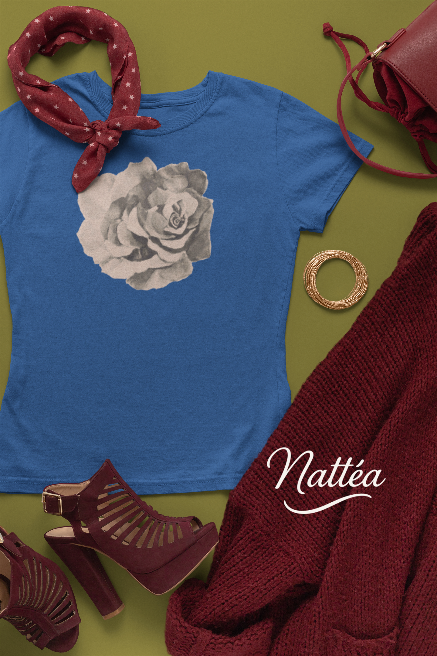 Red Rose T-Shirt – Romantic Floral Art from Original Painting Vintage Style