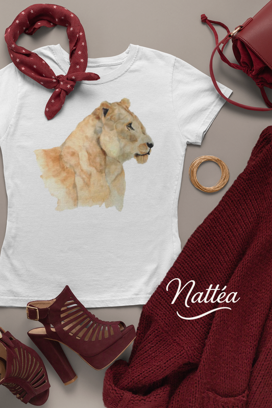 Safari Lioness Art T-Shirt – Nature-Inspired Watercolor Wildlife Design