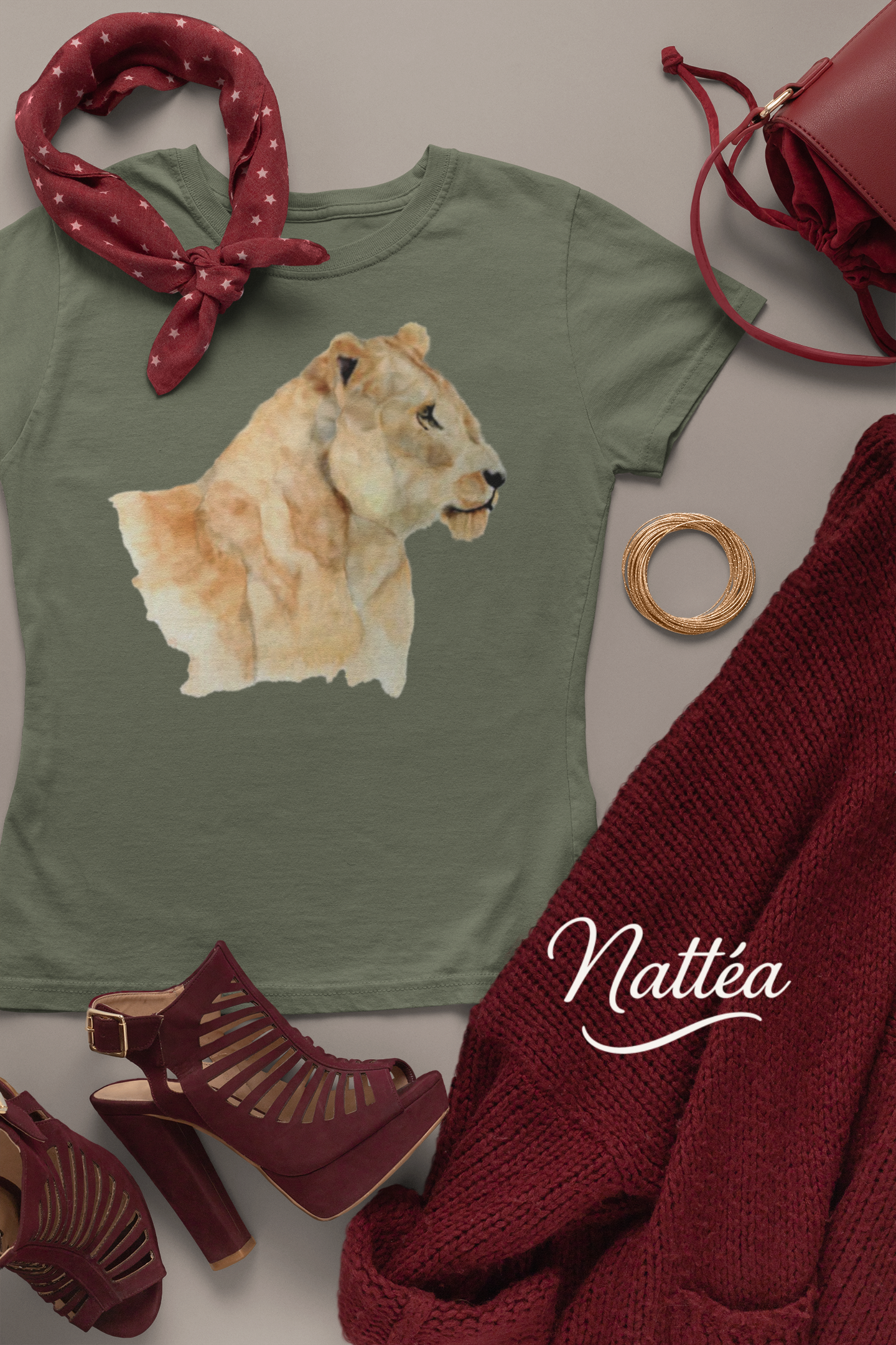 Safari Lioness Art T-Shirt – Nature-Inspired Watercolor Wildlife Design