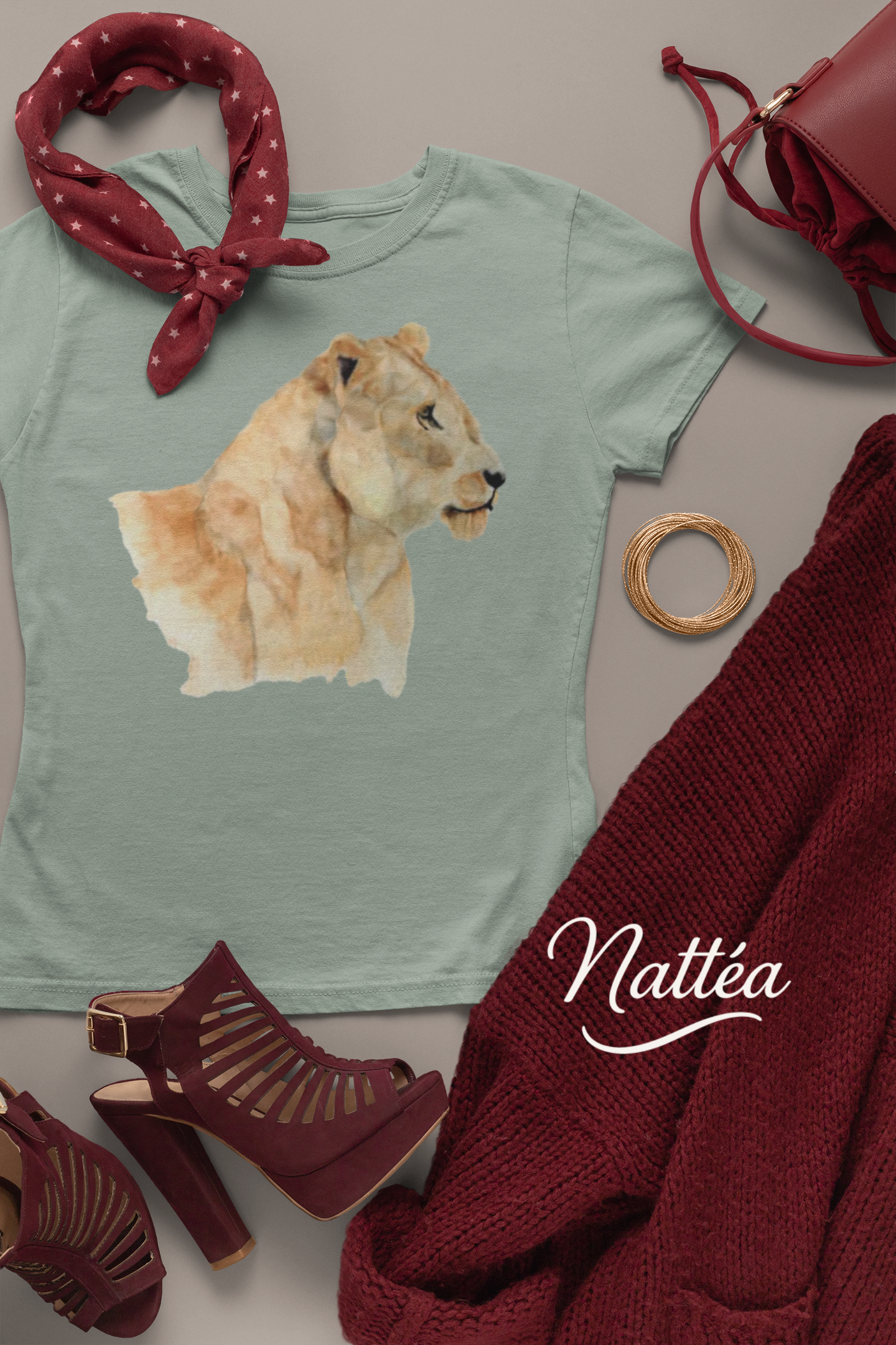 Safari Lioness Art T-Shirt – Nature-Inspired Watercolor Wildlife Design