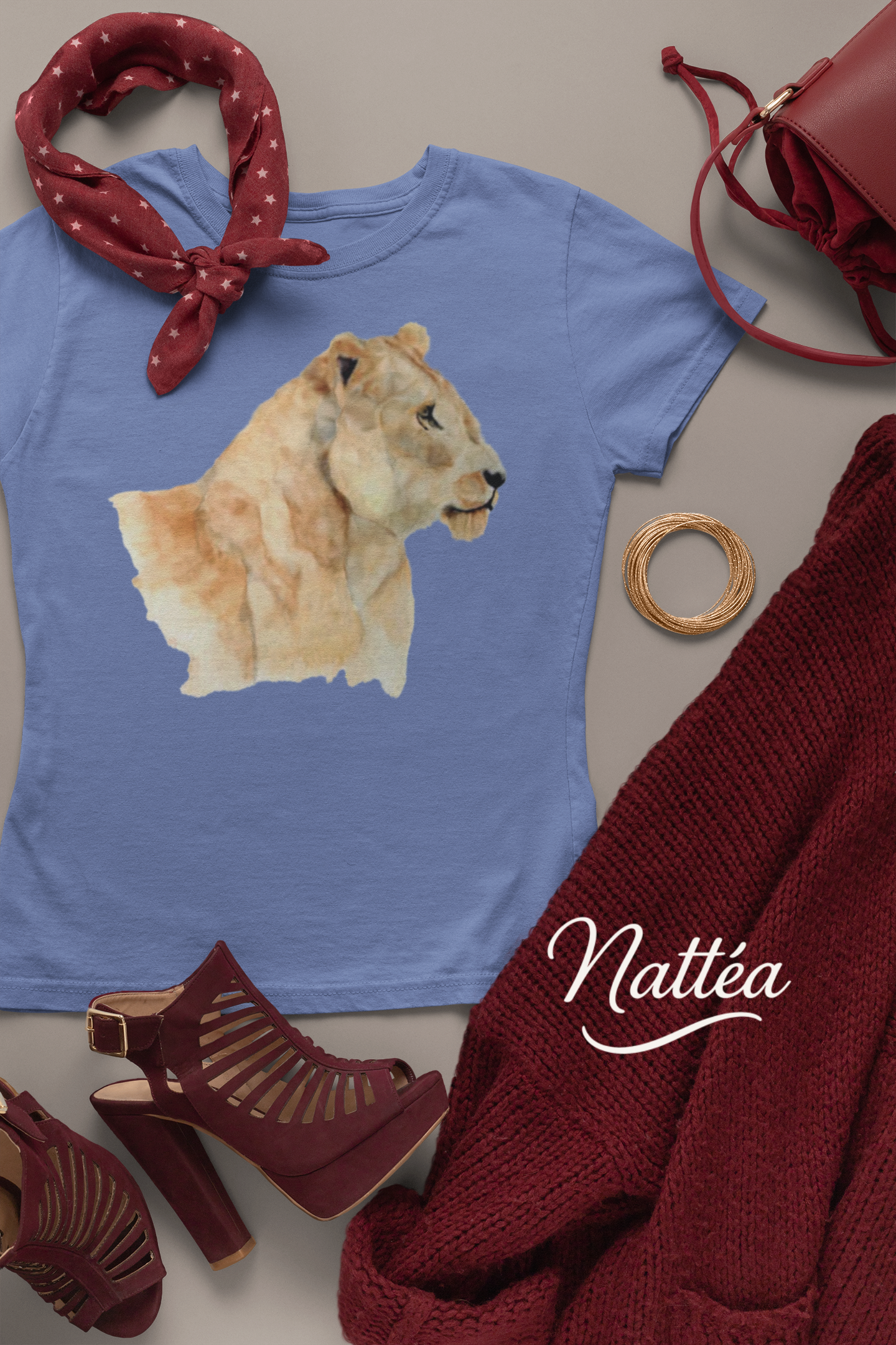 Safari Lioness Art T-Shirt – Nature-Inspired Watercolor Wildlife Design