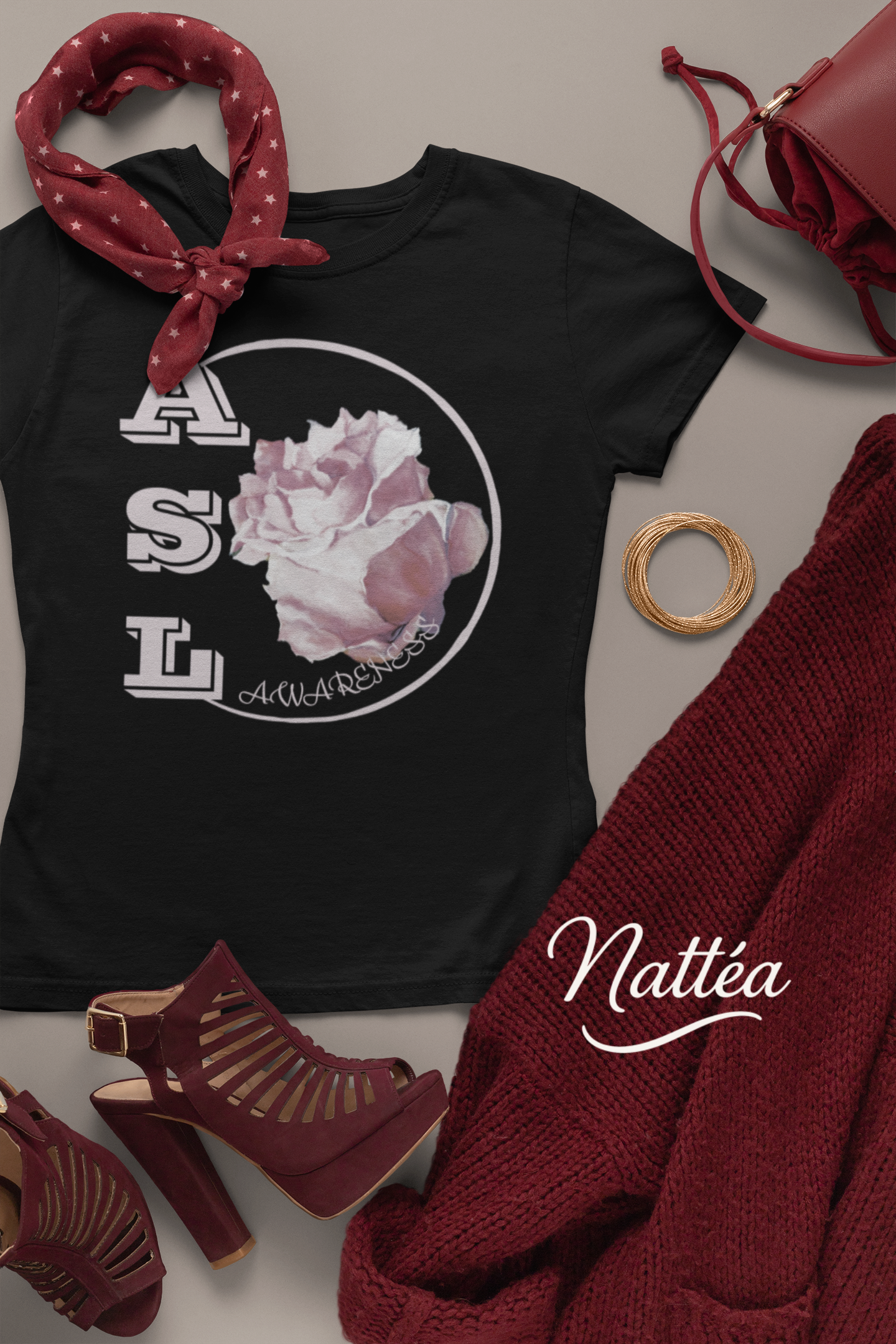 ASL Awareness T-Shirt – Elegant Rose Style from Original Oil Painting