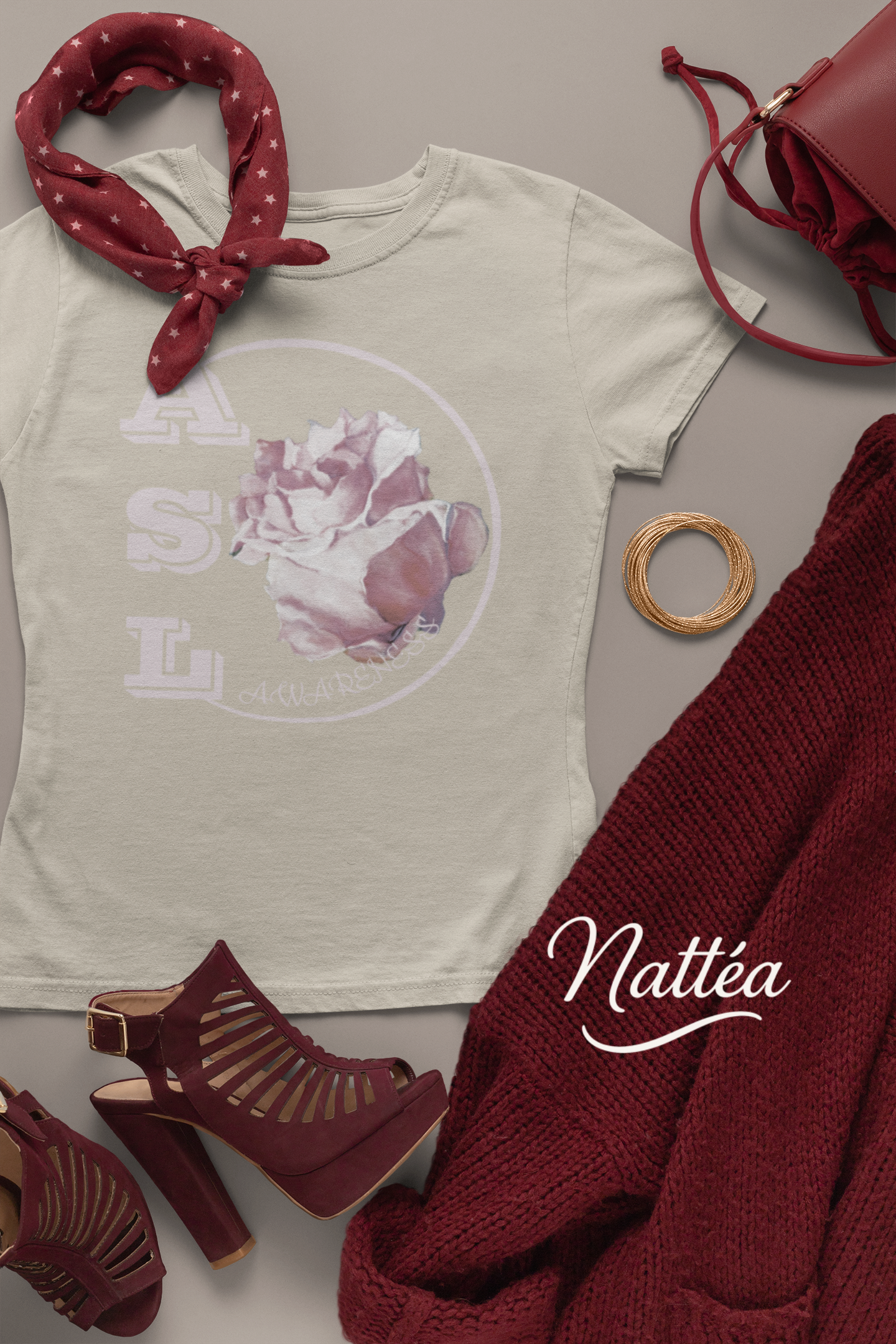 ASL Awareness T-Shirt – Elegant Rose Style from Original Oil Painting