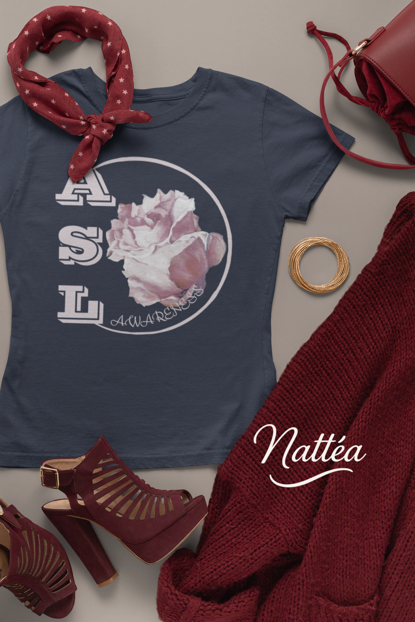 ASL Awareness T-Shirt – Elegant Rose Style from Original Oil Painting