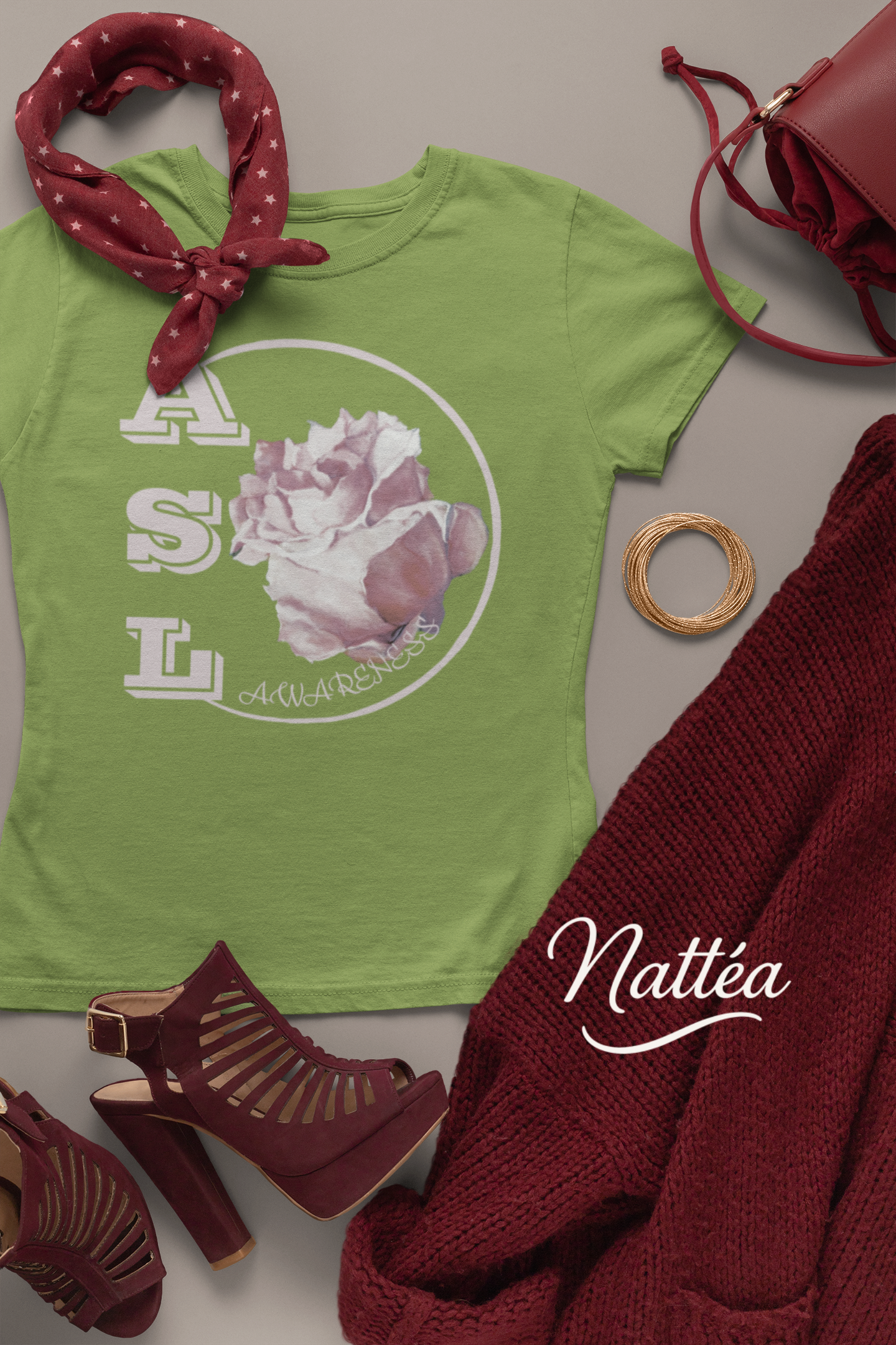 ASL Awareness T-Shirt – Elegant Rose Style from Original Oil Painting