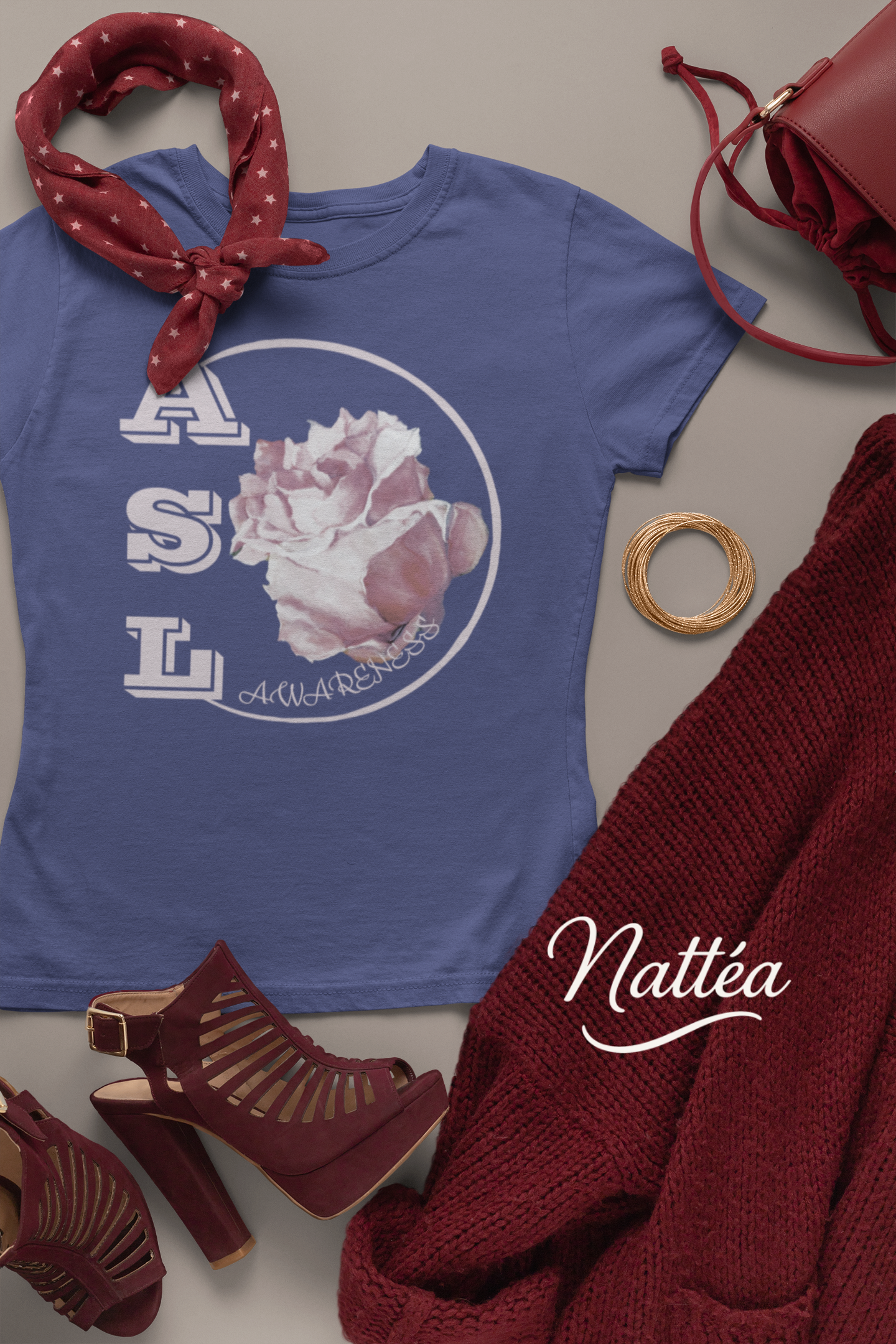 ASL Awareness T-Shirt – Elegant Rose Style from Original Oil Painting