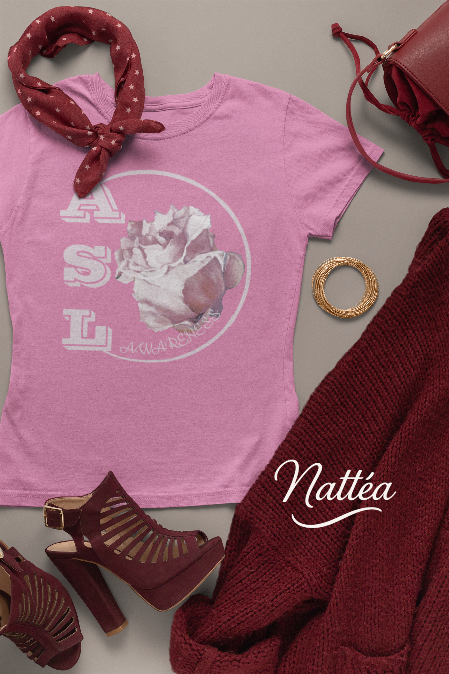 ASL Awareness T-Shirt – Elegant Rose Style from Original Oil Painting