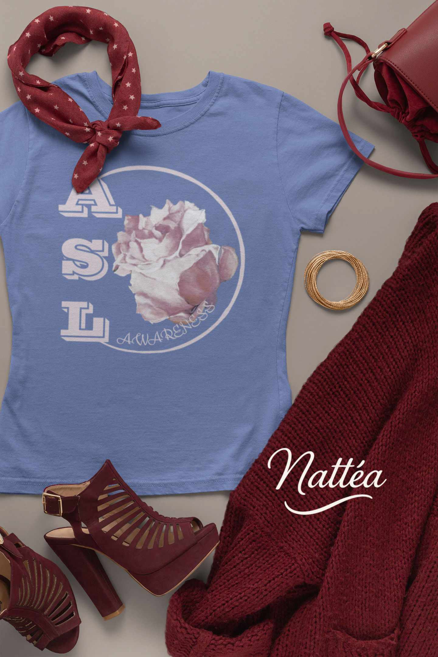 ASL Awareness T-Shirt – Elegant Rose Style from Original Oil Painting