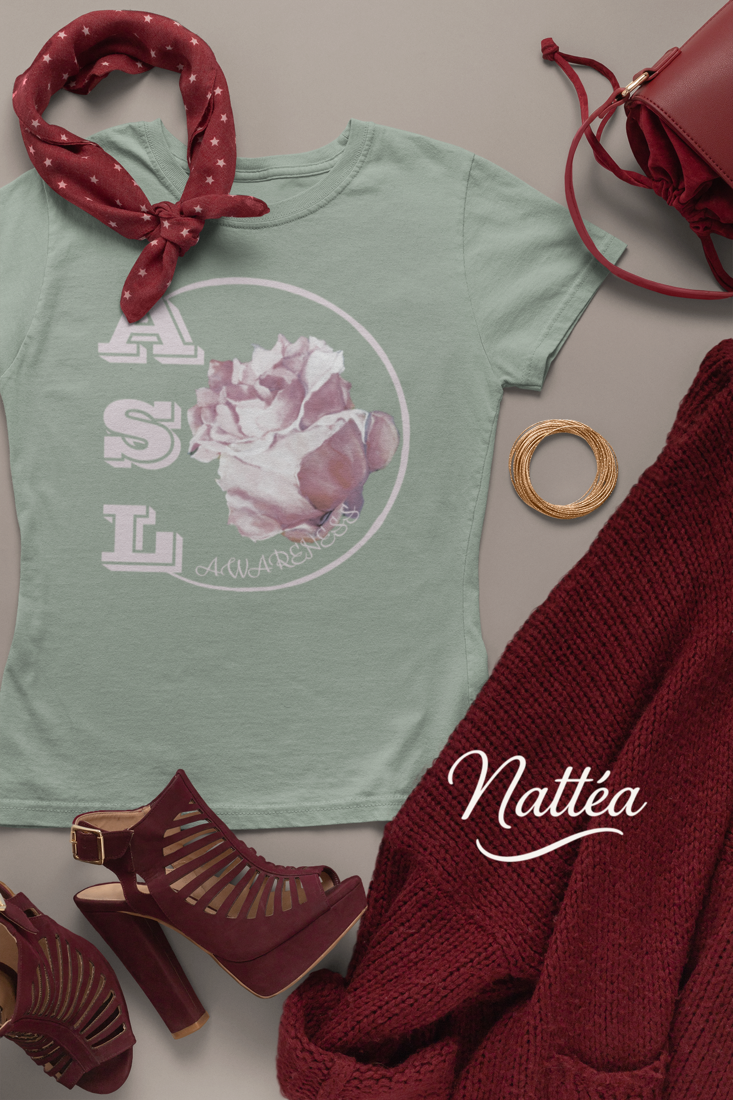 ASL Awareness T-Shirt – Elegant Rose Style from Original Oil Painting