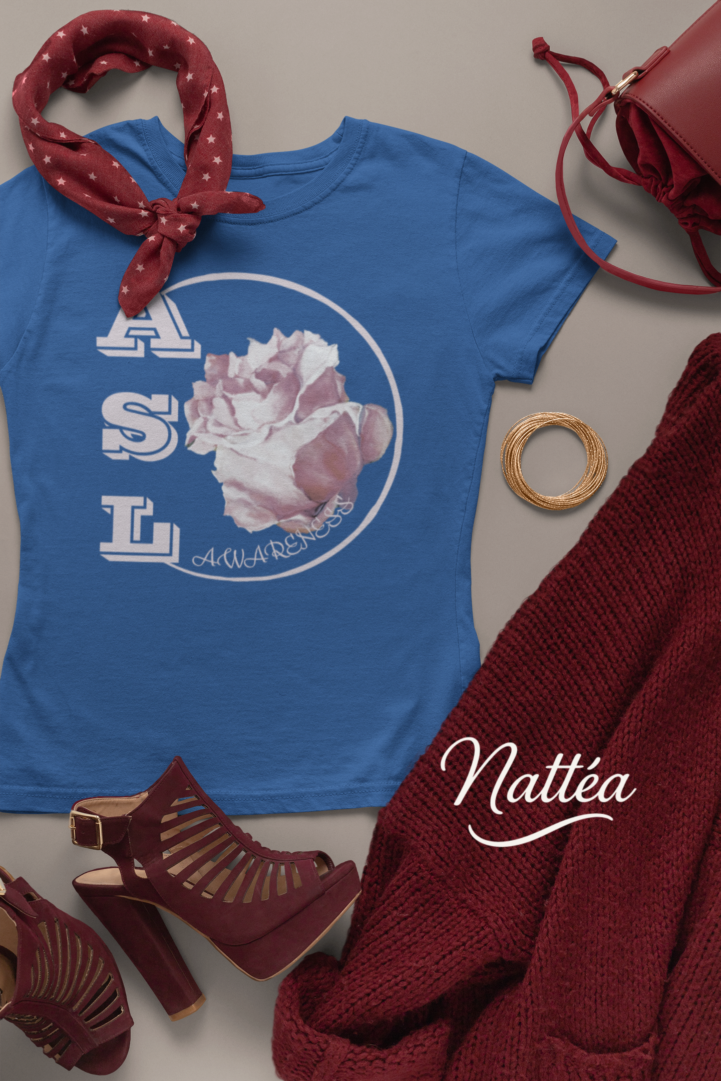 ASL Awareness T-Shirt – Elegant Rose Style from Original Oil Painting