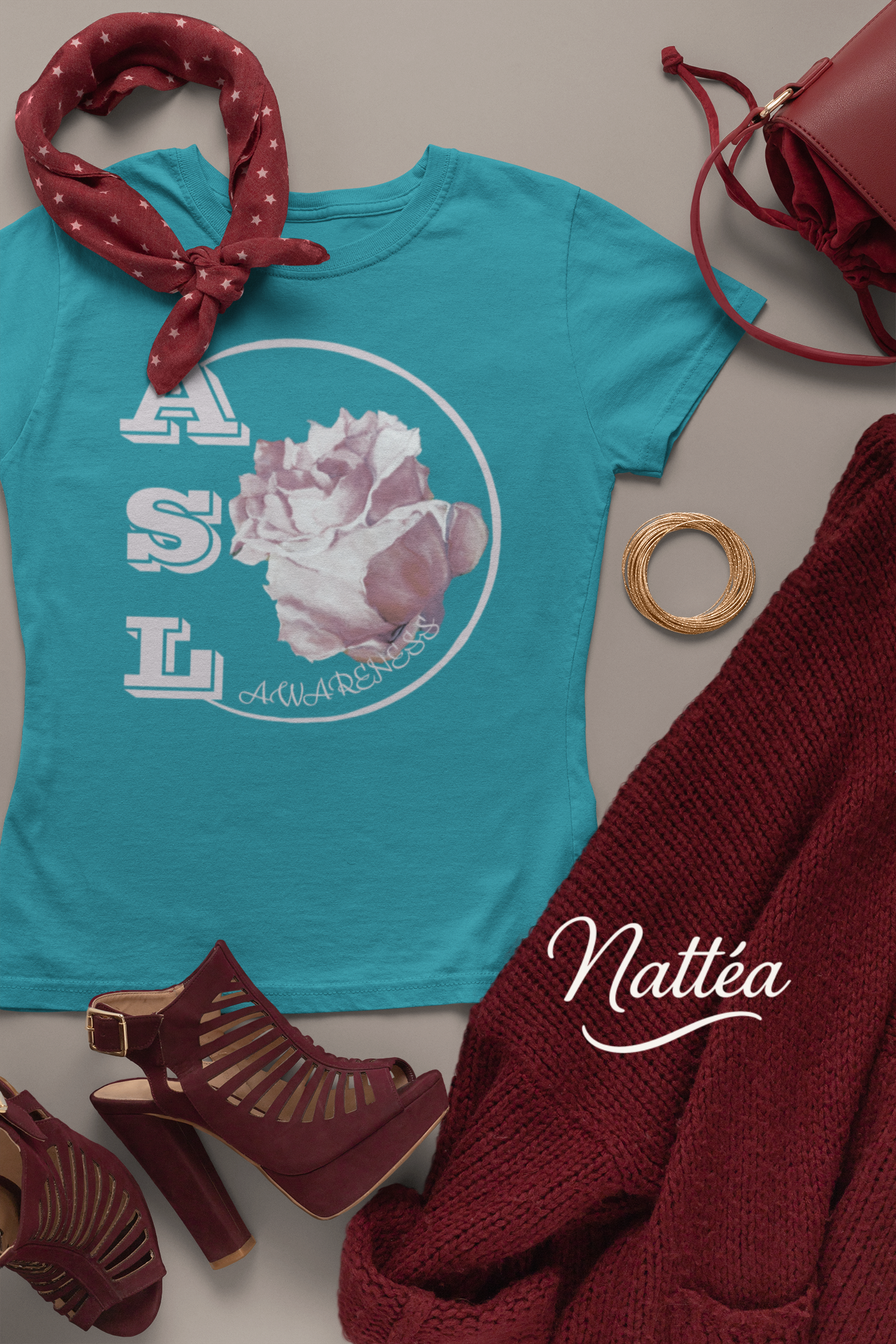 ASL Awareness T-Shirt – Elegant Rose Style from Original Oil Painting