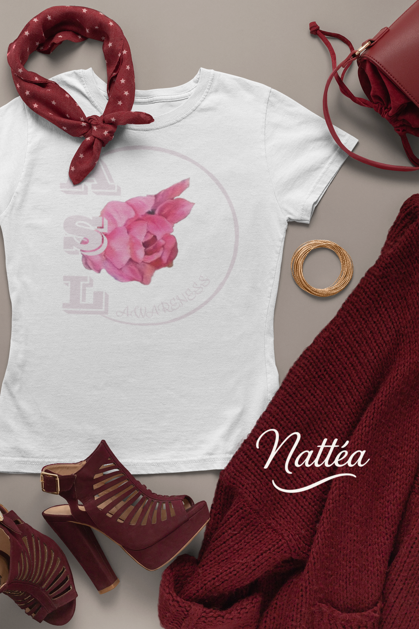 ASL Awareness T-Shirt – Elegant Peony Style from Original Oil Painting