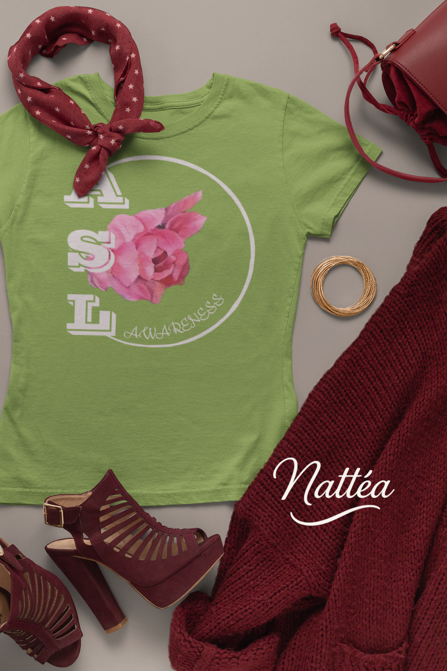 ASL Awareness T-Shirt – Elegant Peony Style from Original Oil Painting