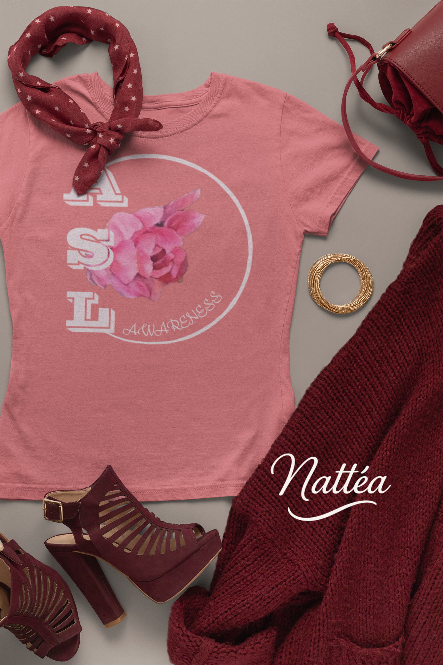 ASL Awareness T-Shirt – Elegant Peony Style from Original Oil Painting