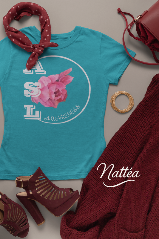 ASL Awareness T-Shirt – Elegant Peony Style from Original Oil Painting