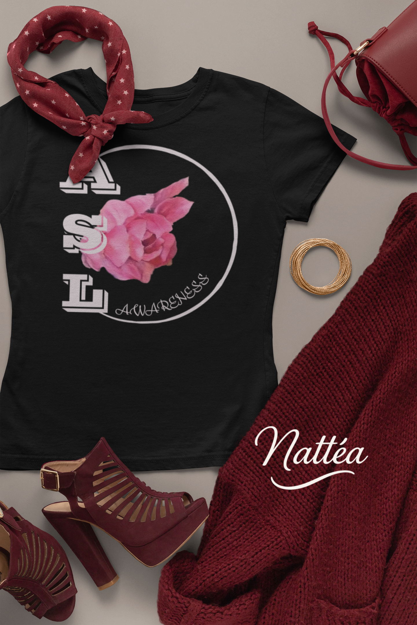 ASL Awareness T-Shirt – Elegant Peony Style from Original Oil Painting