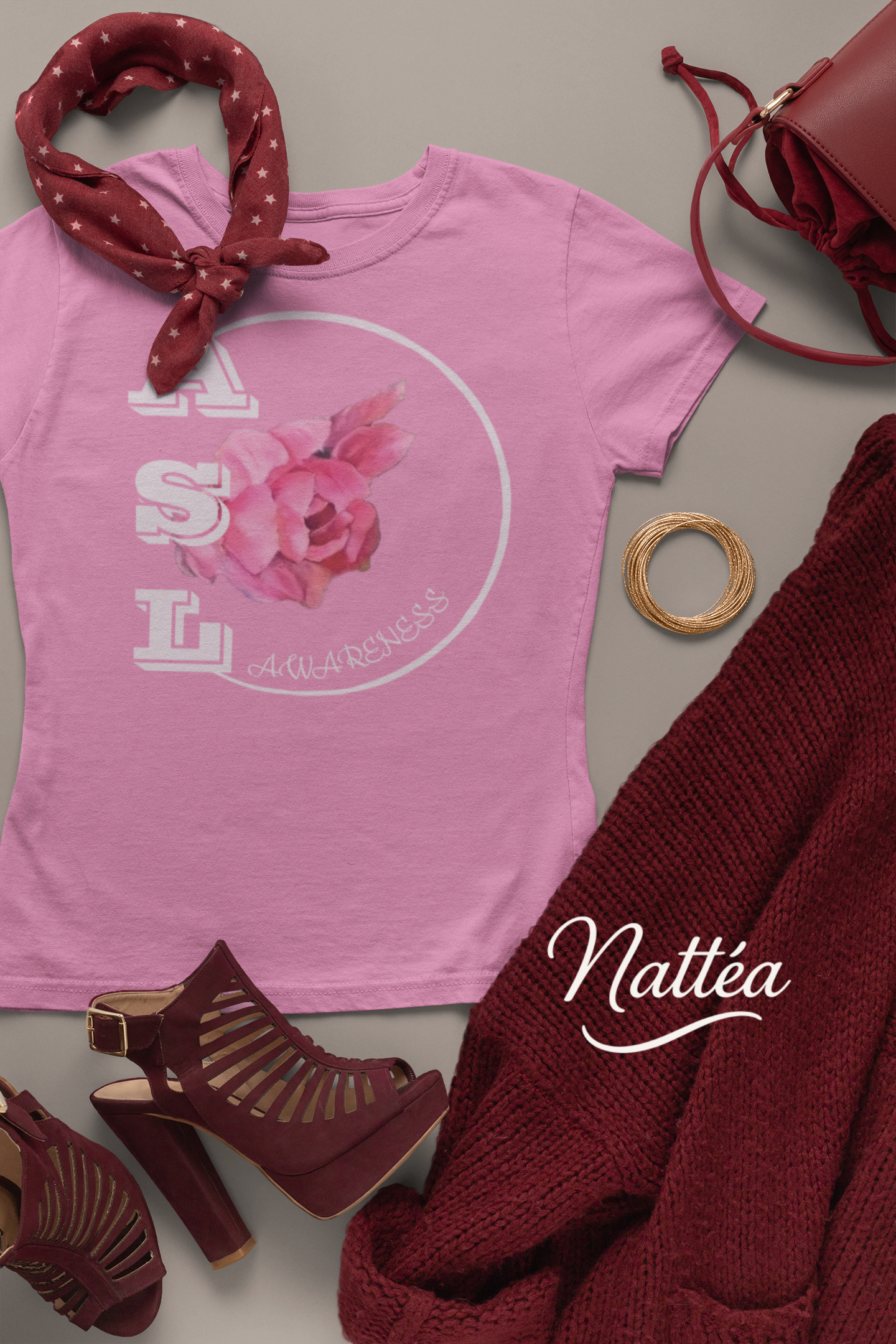 ASL Awareness T-Shirt – Elegant Peony Style from Original Oil Painting